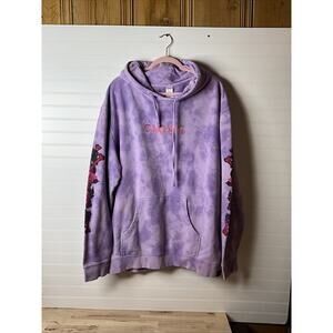 Men's XL Cloak Purple Tie-Dye Hoodie - EQUAL IN OUR BONES - Roses/Skulls
